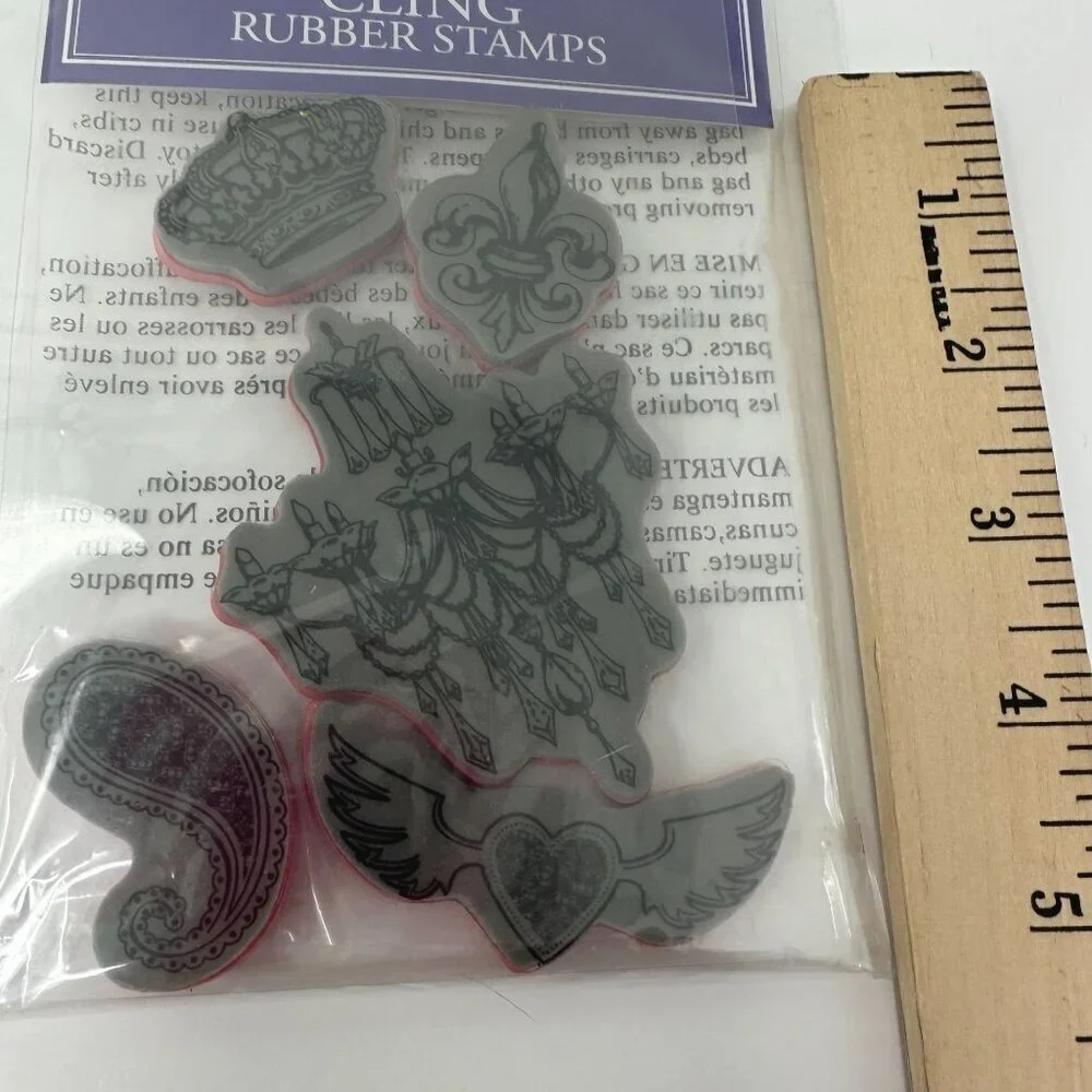 Stampabilities Ornate Icons Cling Rubber Stamp Set Crown Fleur Chandelier Wing H